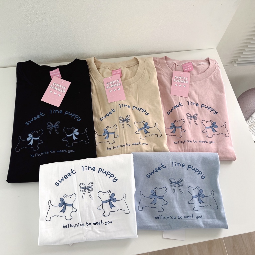 S324 เสื้อยืด oversize ผ้าคอตตอน สกรีน sweet line puppy