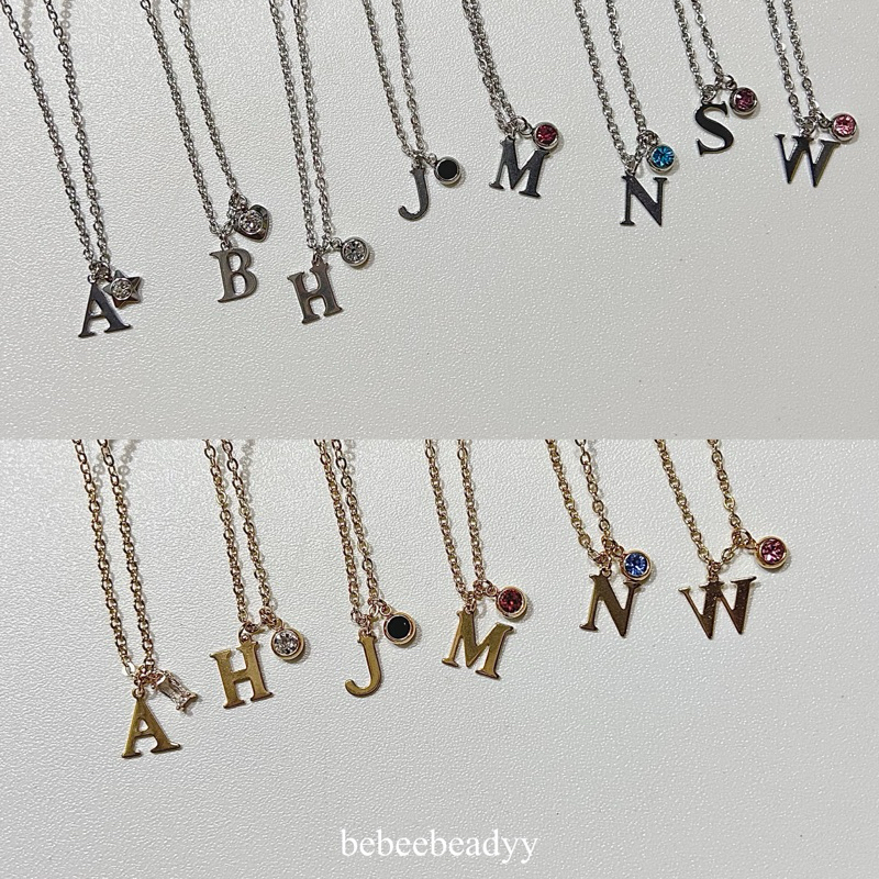สร้อยคอตัวอักษร A-Z และจี้เพทาย🥂✿ | สร้อยสแตนเลสสีเงิน และสีทอง (ไม่ลอก-ดำ)