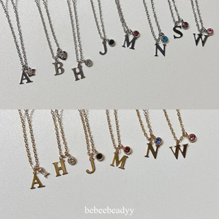 สร้อยคอตัวอักษร A-Z และจี้เพทาย🥂✿ | สร้อยสแตนเลสสีเงิน และสี…