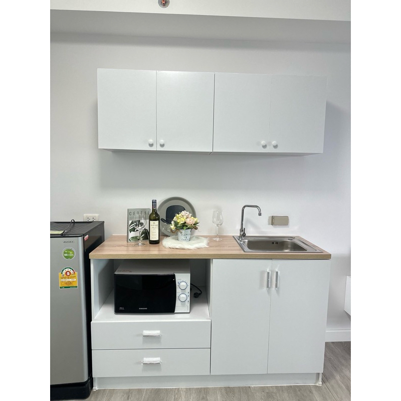 ชุดซิงค์ ล้างจานขนาด 150 เซ็น รุ่น 2 ลิ้นชักล่าง สำหรับใส่ไมโครเวฟ 🌟ต่างจังหวัดสอลถามก่อนสั่งซื้อ🌟