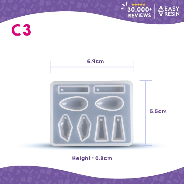 เเม่พิมพ์เรซิ่น(ซิลิโคน)เงา ขนาด: 6.8x5.3x0.8cm. (C3)-Easy Resin