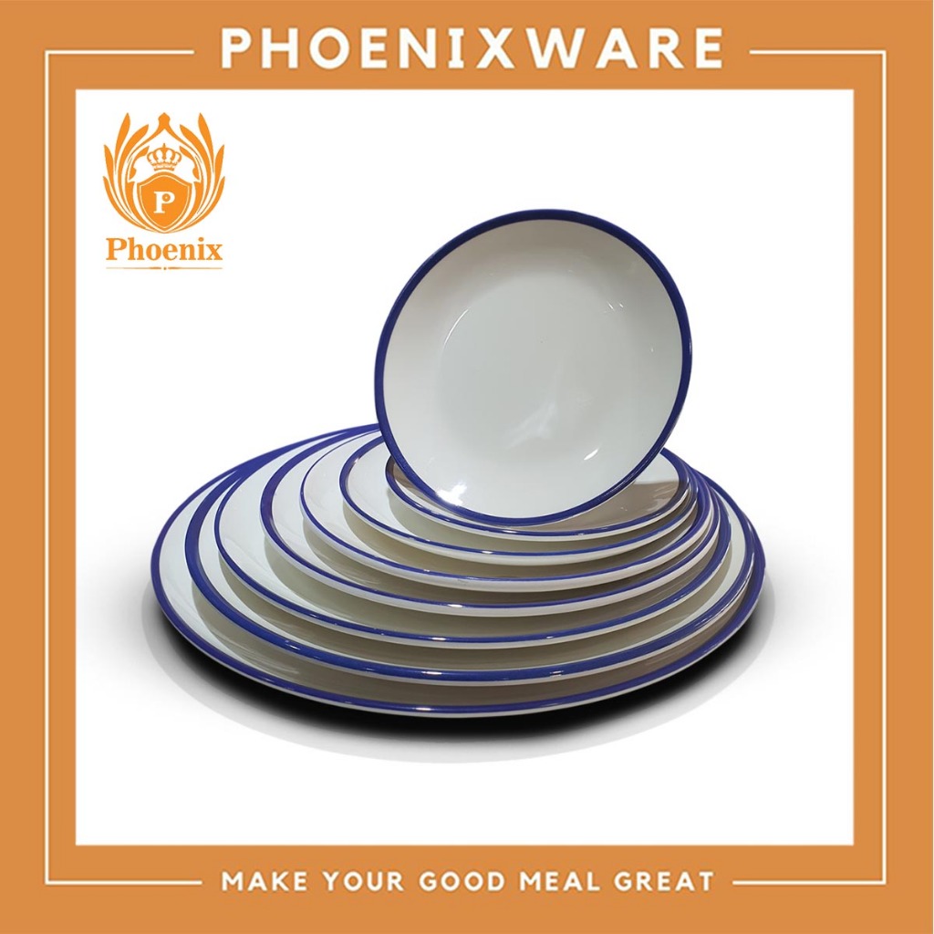 จานบัว เมลามีน วนน้ำเงิน 6-7-8-9-10-11-12 นิ้ว จานกลม Luxxe L600306 L600307 L600308 L600309 L600310 L600311 L600312