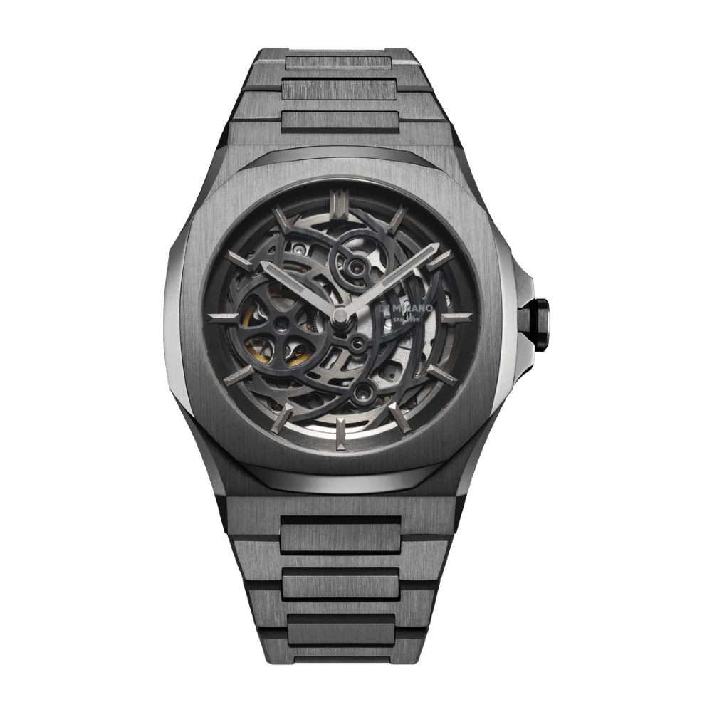 D1 Milano D1-SKBJ11 Skeleton Gun Metal gents Men watch 42 mm. นาฬิกาผู้ชาย นาฬิกาข้อมือผู้ชาย