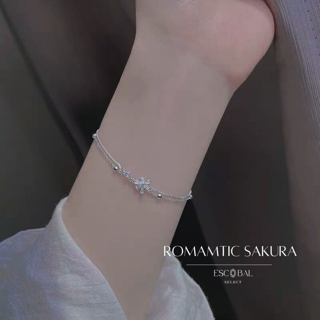 ESCOBAL กําไลเงินแท้ Romantic Sakura สร้อยข้อมือเพชร สร้อยข้อมือเงินแท้ ของขวัญให้ผู้หญิง