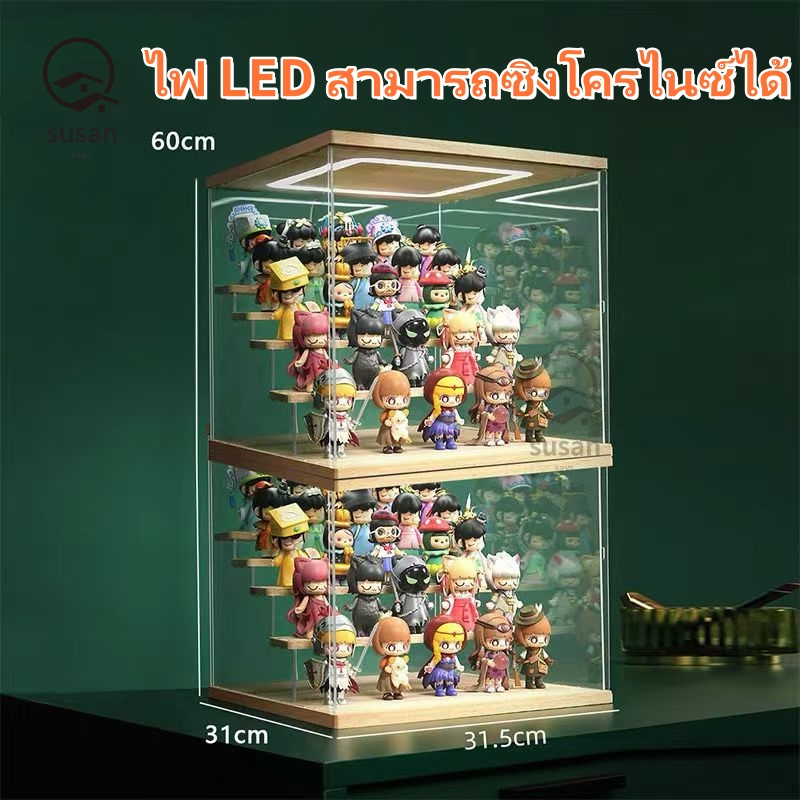ส่งไว กล่องโมเดล กล่องอะคริลิค พร้อมไฟLED popmart labubu การซ้อนทับสามารถเชื่อมต่อเป็นอนุกรมได้ blind box panda skull