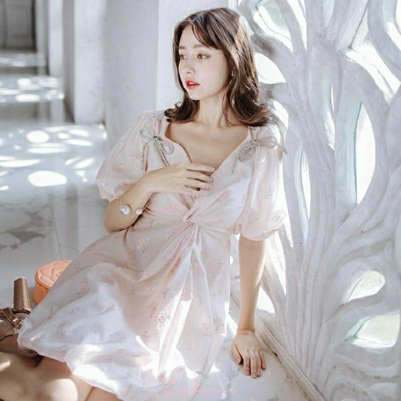 เดรสสั้นสีพาสเทล ออกงานน่ารัก S ป้าย calories fashion มือ1