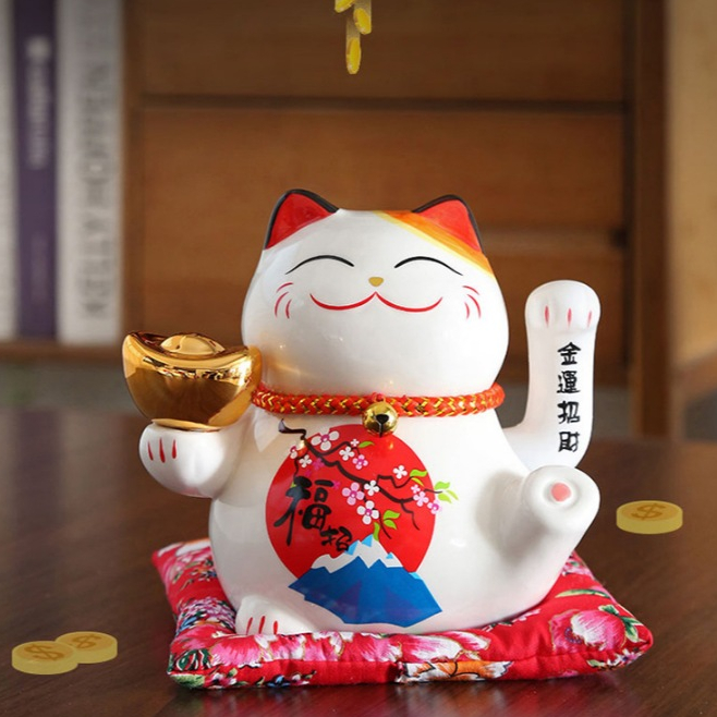 กระปุกออมสิน แมวกวัก แมวสไตล์ญี่ปุ่น กวักโชคลาภ เงินทอง กวักมือเรียกลูกค้าเข้าร้าน สูง 5นิ้วและ6นิ้ว
