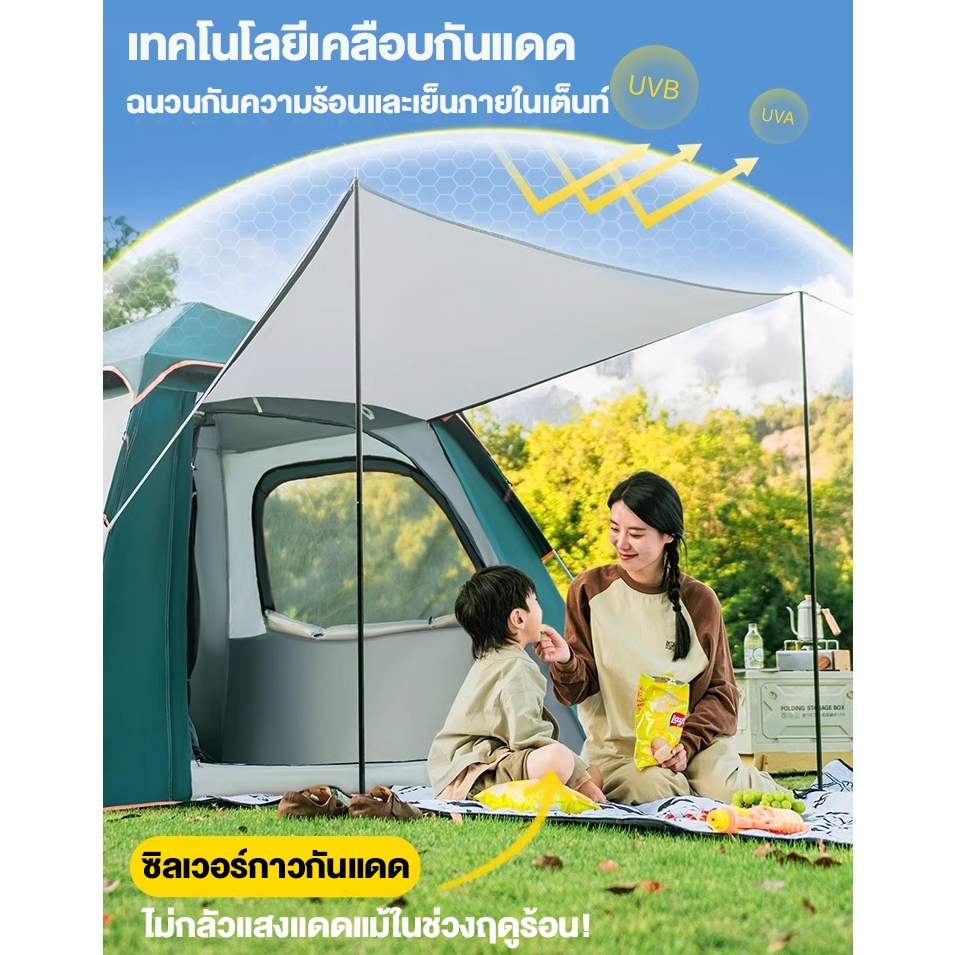 DoDo เต็นท์ เต็นท์พับ เต็นท์อัตโนมัติ เต็นท์สนาม เต็นท์เดินป่า tent เต็นท์นอน4-5 คน ประตู2 ด้าน หน้าต่าง3 กันฝน ราคา ถูกที่สุด ดีลบีเคเค แกลเลอรีภาพที่ 6
