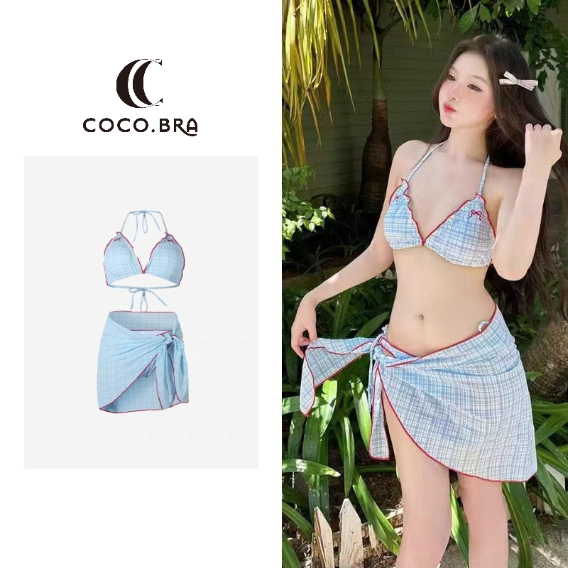 พร้อ​มส่ง sexy bikini ชุดว่ายน้ําบิกินี่ ชุดว่ายน้ำ3ชิ้น bikini set สไตล์เซ็กซี่ ลายสก็อต