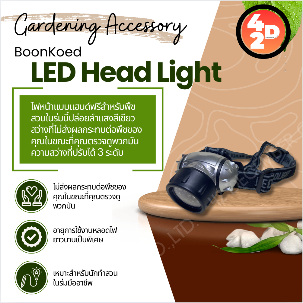 Green Headlight LED for grower Negligible Photosynthesis ไฟฉาย สวมศีรษะ หลอดไฟ LED green light แสงสีเขียว ไม่รบกวนต้นไม้