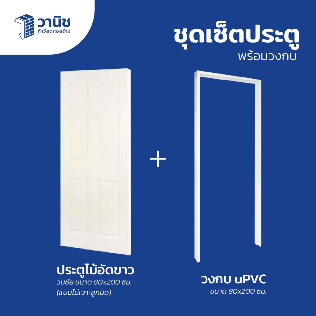 ประตูไม้อัดขาว 80x200 ซม. พร้อมวงกบ | สำหรับภายในบริเวณไม่โดนน้ำ
