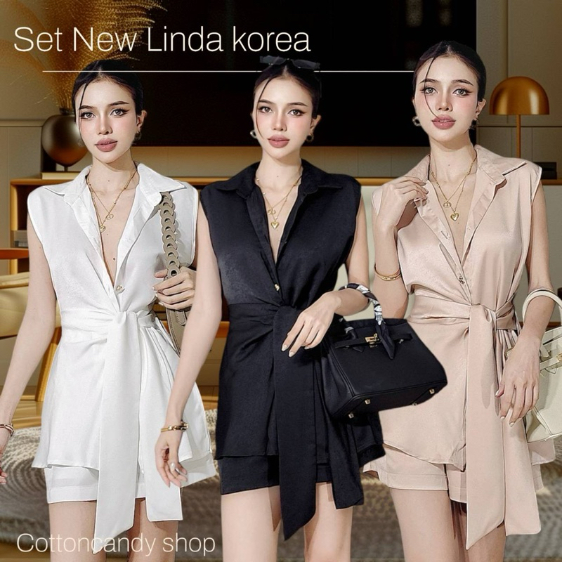New Linda korea set งานเซ็ตผ้าซิลค์เนื้อดี ทรงสวยมากใส่สบาย ผ้านุ่มลื่นแต่งกระดุมนำเข้า ดีเทลผูกเอวเก๋ๆ