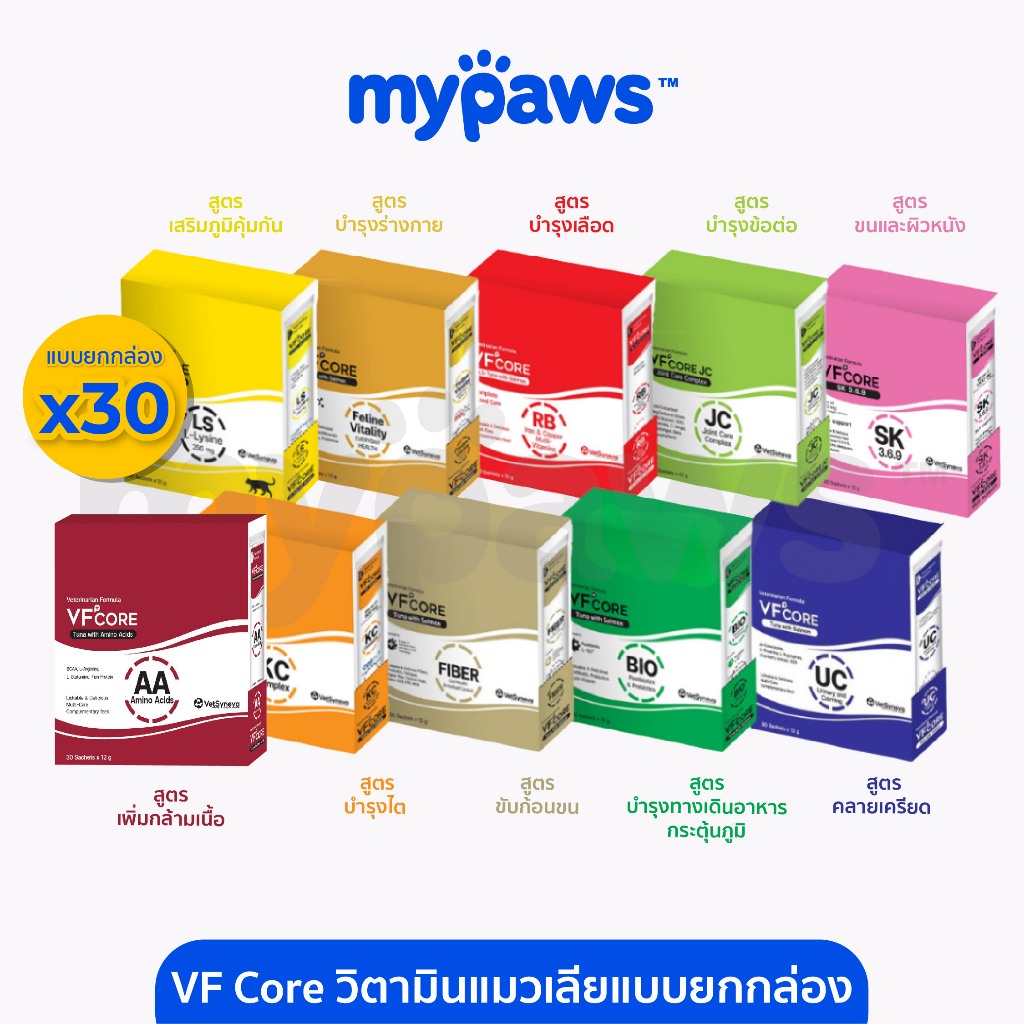 My Paws VF Core แมวเลียเสริมภูมิ ขนมแมวเลียสุขภาพ 30 ซอง 12 รส (1 กล่อง)