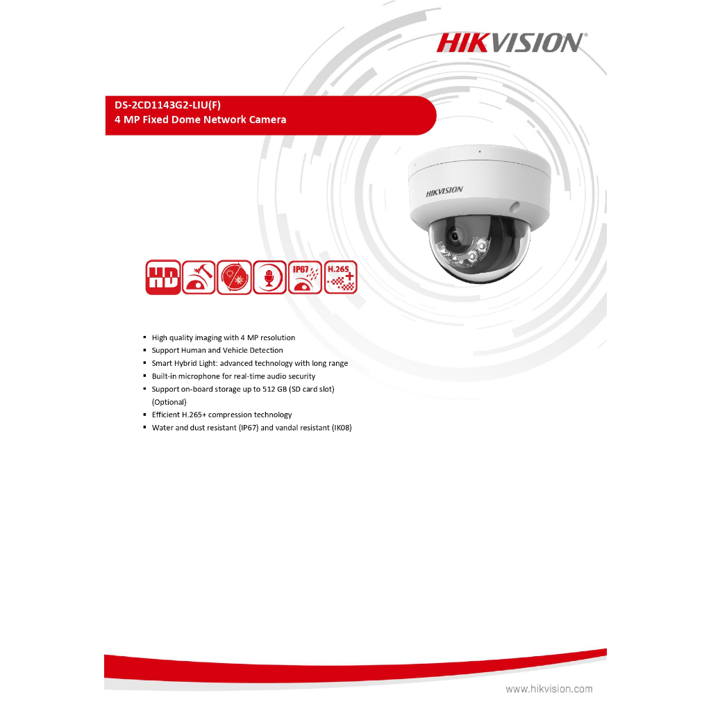 HIKVISION DS-2CD1143G2-LIU 2.8mm กล้องวงจรปิด IP 4MP ปรับโหมดภาพสี24 ชม.หรือกลางคืนขาวดำได้ มีไมค์