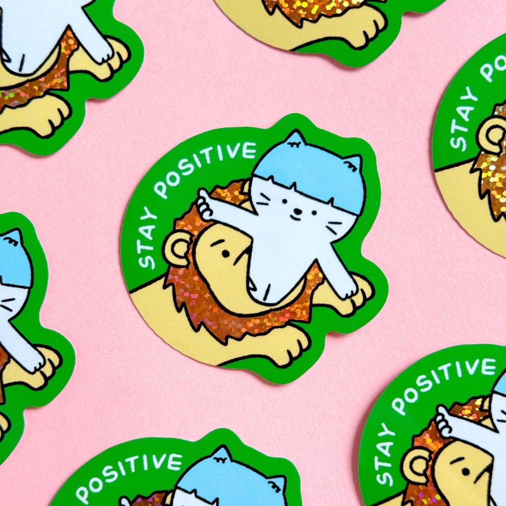 Stay Postive Cat Glitter Sticker สติกเกอร์กลิตเตอร์ ลายน้องแมว | Jormation