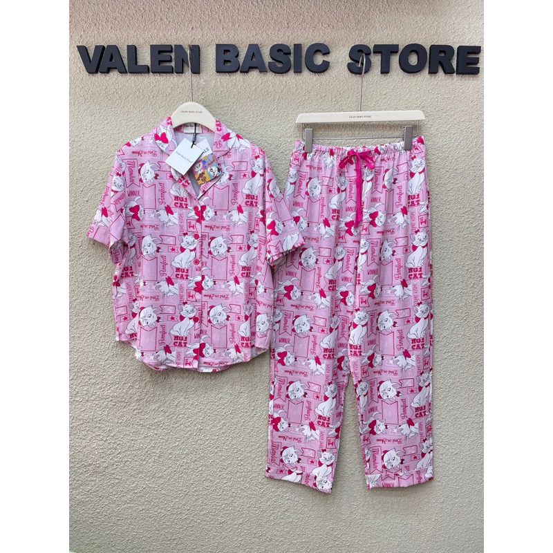 พร้อมส่ง ชุดนอนวาเลนแขนสั้นขายาว รุ่นใหม่กางเกงเชือก valen