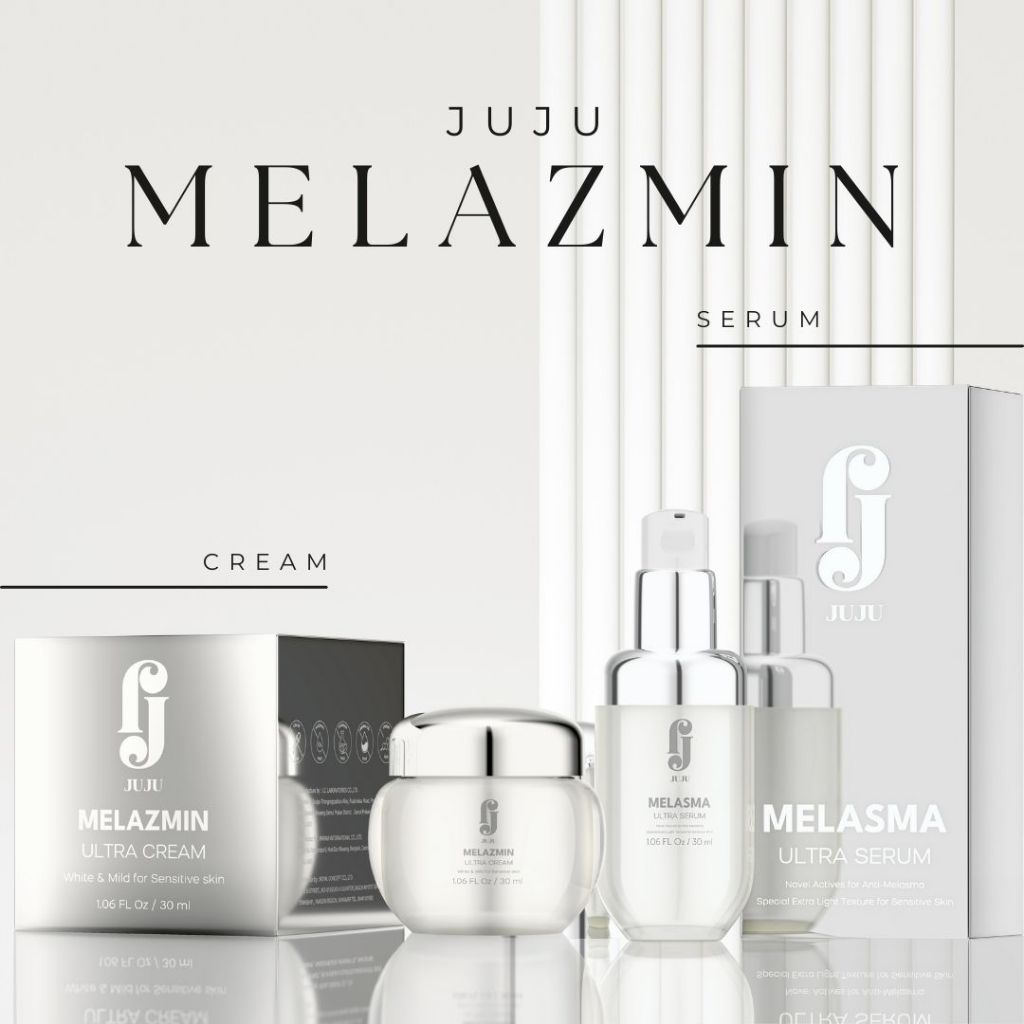DUO SET (2 ชิ้น) JUJU ผิวกระจก ลดเลือน จุดด่างดำ รอยดำสิว MELAZMIN CREAM + MELAZMA SERUM ผิวใส