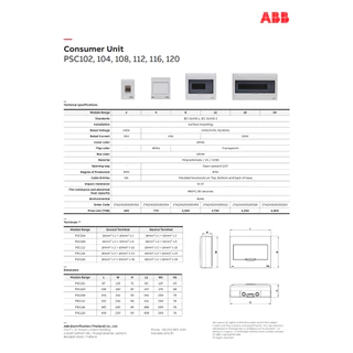 ABB ตู้คอนซูมเมอร์ยูนิต Consumer Unit รุ่น PSC108 ขนาด 8 ช่อง