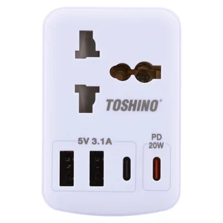 Toshino ปลั๊กแปลงขาแบน 3P + 2USB + 2 Type C รุ่น PU-PD20W