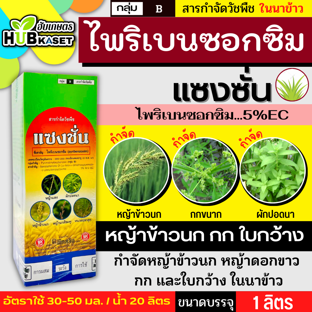 แซงซั่น 1ลิตร (ไพริเบนซอกซิม) ใช้หลังวัชพืชงอกเพื่อกำจัดวัชพืชใบแคบและวัชพืชประเภทใบกว้าง