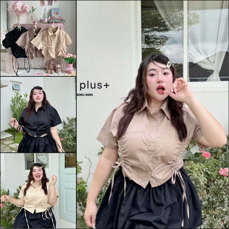 PLUS-SIZE เสื้อเชิ้ตรูดด้านหน้า ผูกเป็นโบได้ (size36-50)ปรับระดับความสั้นความยาวได้ จัดโปร 3วันเท่านั้น