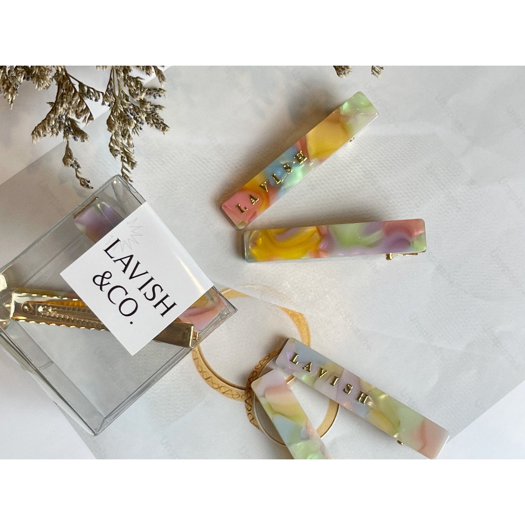 [ พร้อมส่ง ] Acetate Hair Clip รุ่น Rainbow ขนาด 6 ซม ( ขายเป็นคู่) วัสดุรักษ์โลกย่อยสลายได้ตามธรรมชาติ ฟรีติดชื่อ