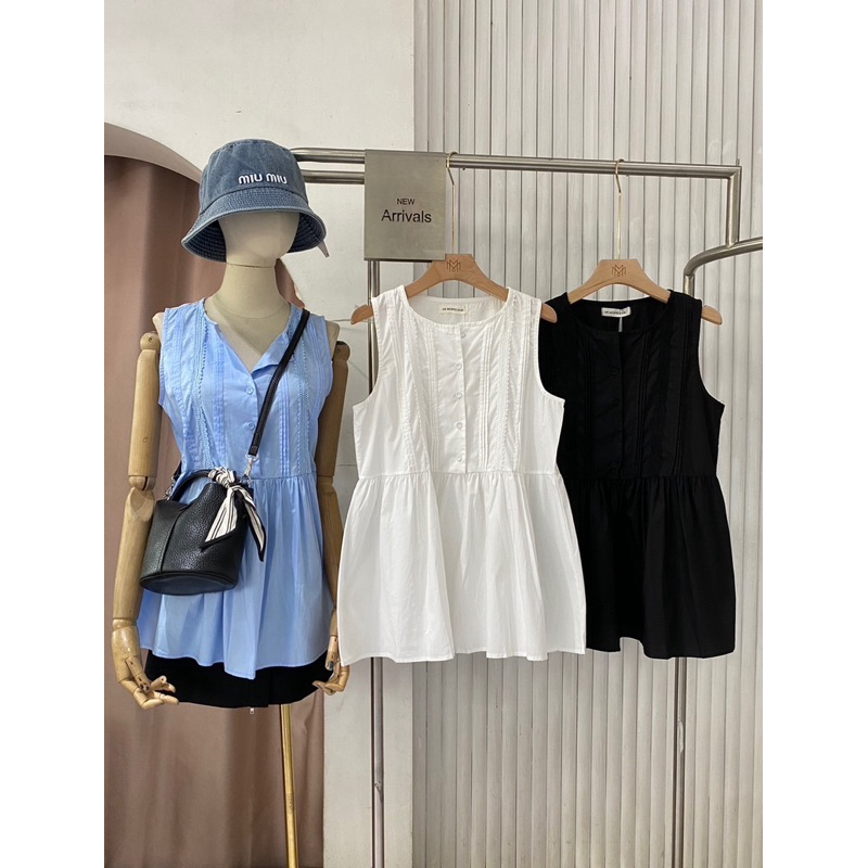 M1506เสื้อแขนกุดแต่งดีเทลระบายลูกไม้ช่วงอก