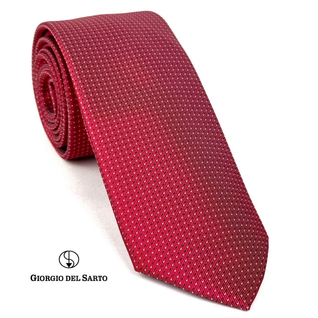 Giorgio Del Sarto Necktie 7.5 cm Red with Blue-White dots Fabric Texture เนคไทสีแดงจุดขาวน้ำเงินมีเท็กเจอร์