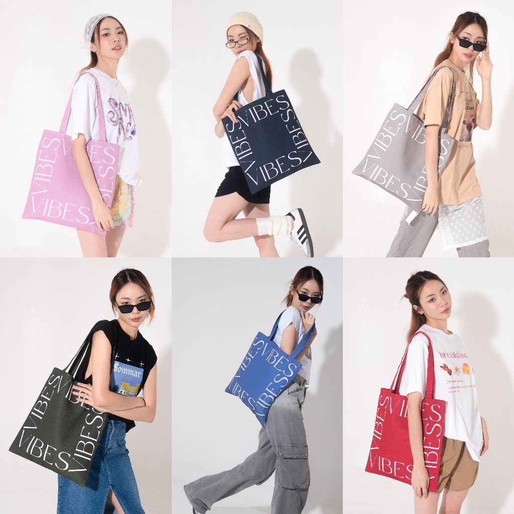 สีใหม่✨vibes.brandd〰️Everyday Vibes tote bag 〰️ กระเป๋าผ้า มี 6 สีใหม่