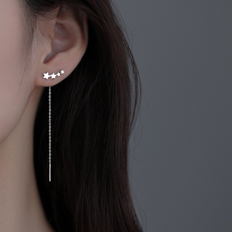 *สำหรับคนเจาะหู* ต่างหูโซ่คล้อง ประกายดาว รุ่น Little Star x Chain #C10 (สีเงิน/1คู่)