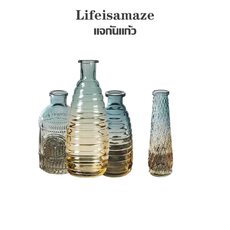 พร้อมส่ง insแจกันแก้วใส ใส่ดอกไม้ ตกแต่งห้องนั่งเล่น ทรงรูปขวด แบบสั้น glass vase สุดน่ารัก แจกันดอก