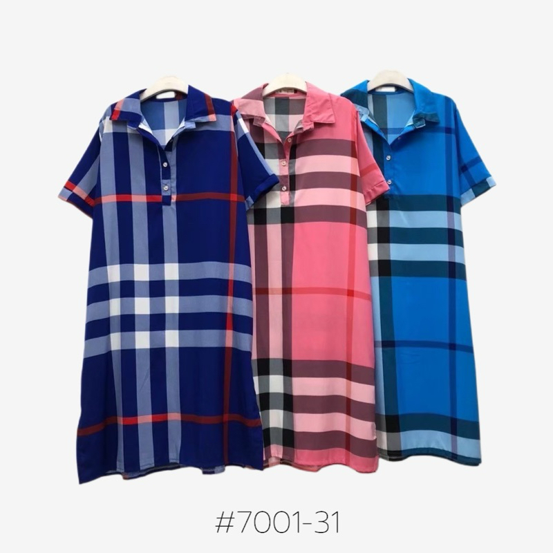 #7001-31 เดรสผ้าไหมอิตาลี คอปก แขนสั้น กระดุมคอ อก 50“