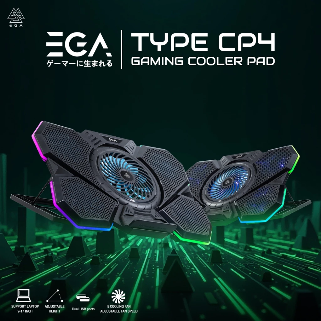 EGA TYPE CP4 RGB พัดลมระบายอากาศ สำหรับ Notebook รองรับขนาด 9-17 นิ้ว พัดลม 5 ตัว ปรับได้ 7 ระดับ [รับประกัน2ปี]