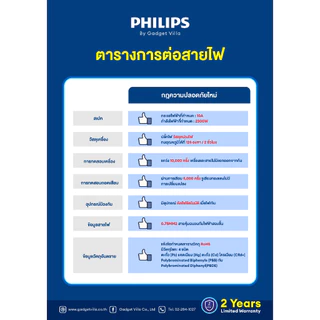PHILIPS ปลั๊กไฟ มอก ปลั๊กพ่วง รางปลั๊ก 4 ช่อง 10A 2300W 1 สวิตช์ควบคุม ยาว 3-5 เมตร