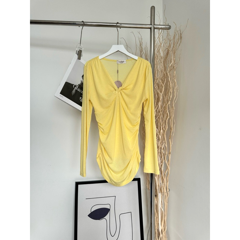 200 เสื้อยืดแขนยาวบิดไขว้กลางอก (ผ้าสลาฟเกาหลี) #9156 - รูปที่ 2