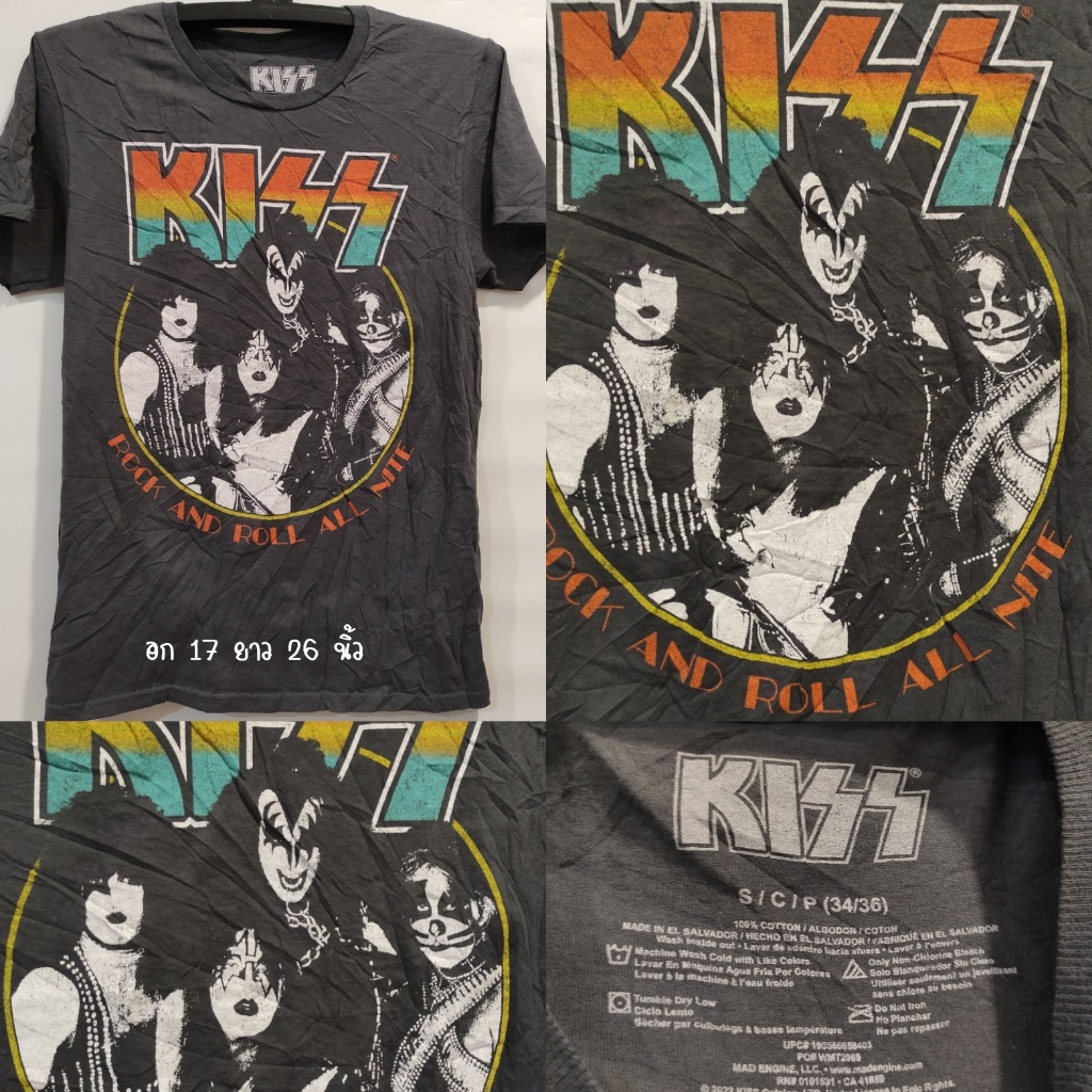 KISS เสื้อยืดลายวง เสื้อมือสอง งานวินเทจสีเทา size S