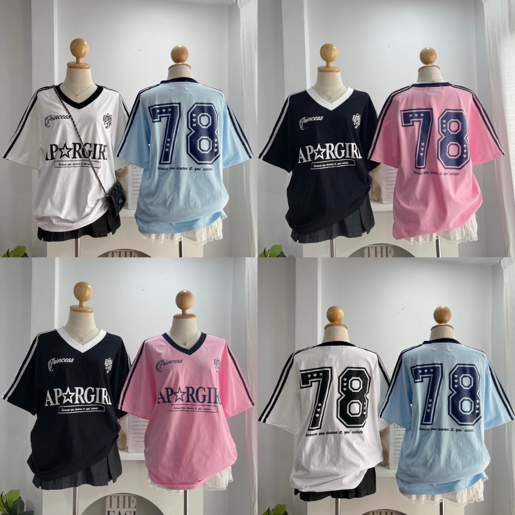 Flower ୨୧⋆ เสื้อโอเวอร์ไซส์คอวีติดแถบสกรีนลายหน้างหลัง 78