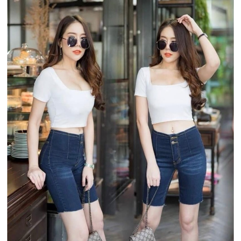 ยีนส์สามส่วน ทรงเดฟ เอวสูง 24-26-28-30-32 นิ้ว ป้าย BB JEANS