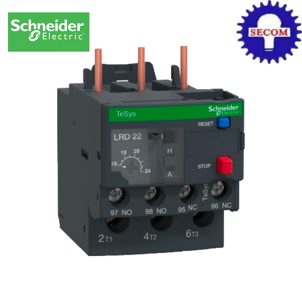 โอเวอร์โหลด ชไนเดอร์ รุ่น LRD-22 overload relay for AC3 11kW/400V, 15HP สามารถปรับกระแสได้ 16-24 A