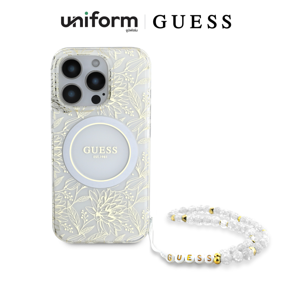 เคสมือถือ GUESS Flower Electroplated Allover with Beads Strap M@gS@fe IML Case f