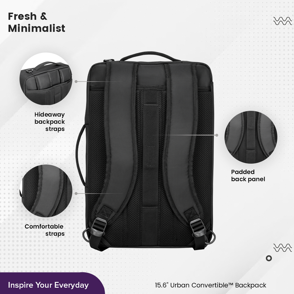 Targus Urban Convertible Backpack (TBB595GL) กระเป๋าเป้สำหรับใส่โน๊ตบุ๊ค 15.6" มีสไตล์ ดีไซน์ตอบโจทย์ทุกการใช้งาน