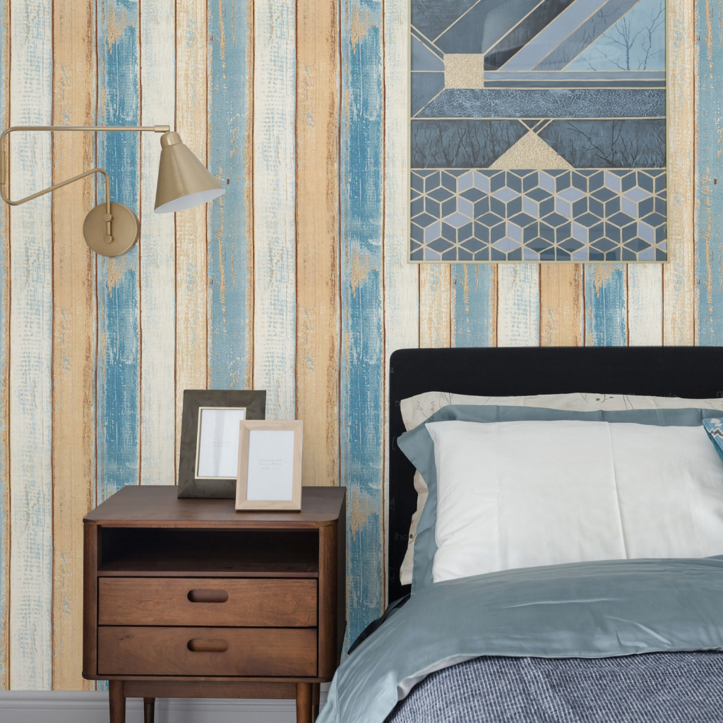 Wallpaper ลายไม้ วอลเปเปอร์ สติกเกอร์ ติดผนัง กาวในตัว PVC มีกาวในตัว ขนาดกว้าง 45 เซนติเมตร ยาว 9-1