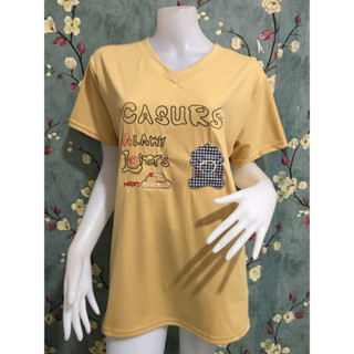 เสื้อยืด แฟชั่นสาวอวบ คอวี ลายปัก แขนสั้น ผ้าใส่สบาย ไม่ต้องรีด รุ่น1553Casurs