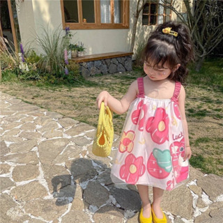 BB017 เดรสลูกสาว น่ารักก Strawberry bear สายเดี่ยว