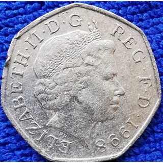 เหรียญ​อังกฤษ​ UK, (4th portrait), 5​0 Pence, ใช้แล้ว,  #1391T