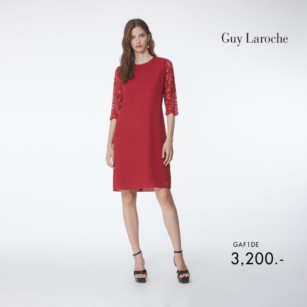 Guy Laroche chinese dress ชุด ลูกไม้ ไปงาน สีแดง GAF1DE