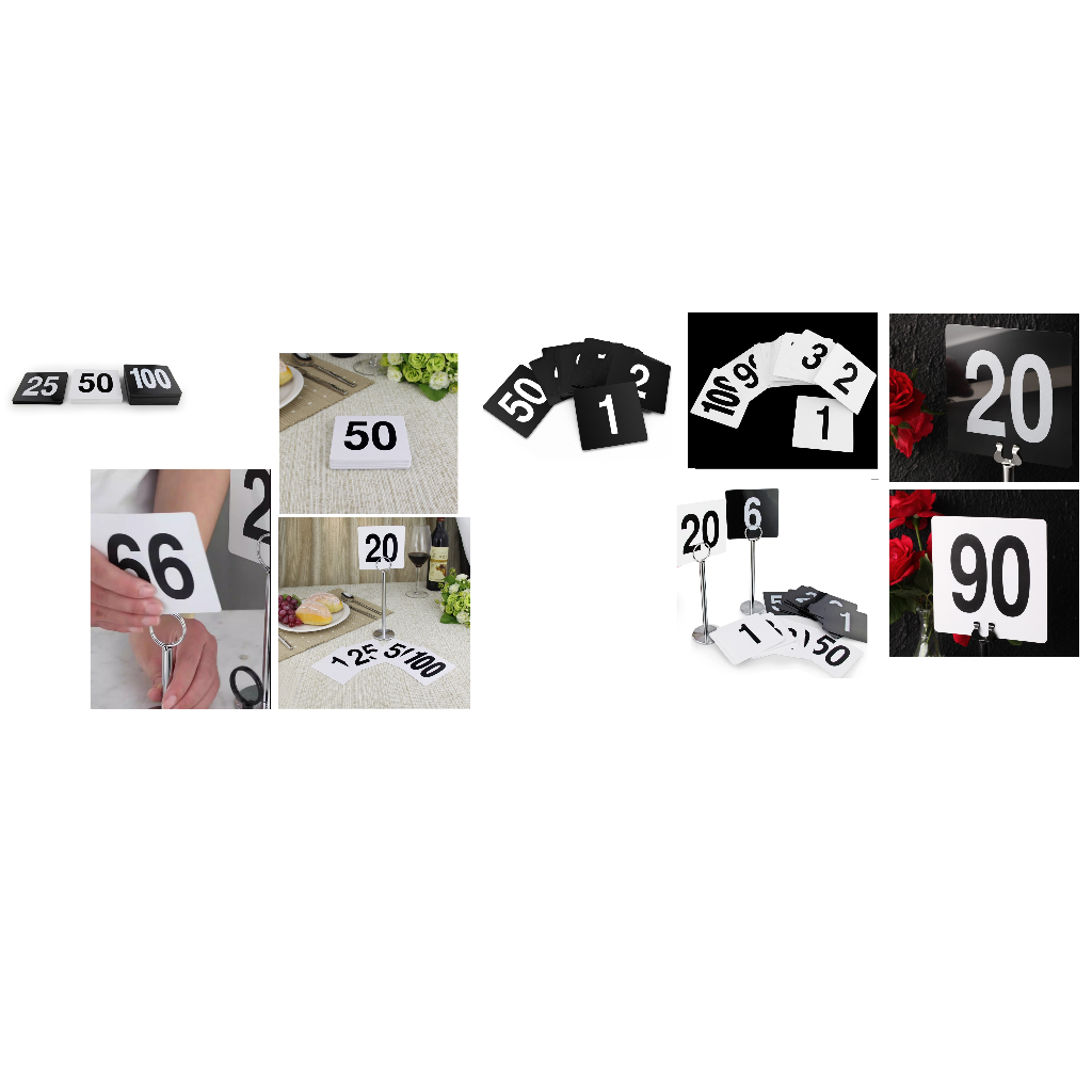ป้ายหมายเลขโต๊ะPVC เบอร์โต๊ะ 1-25 /26-50/1-100 Table Numbers Set