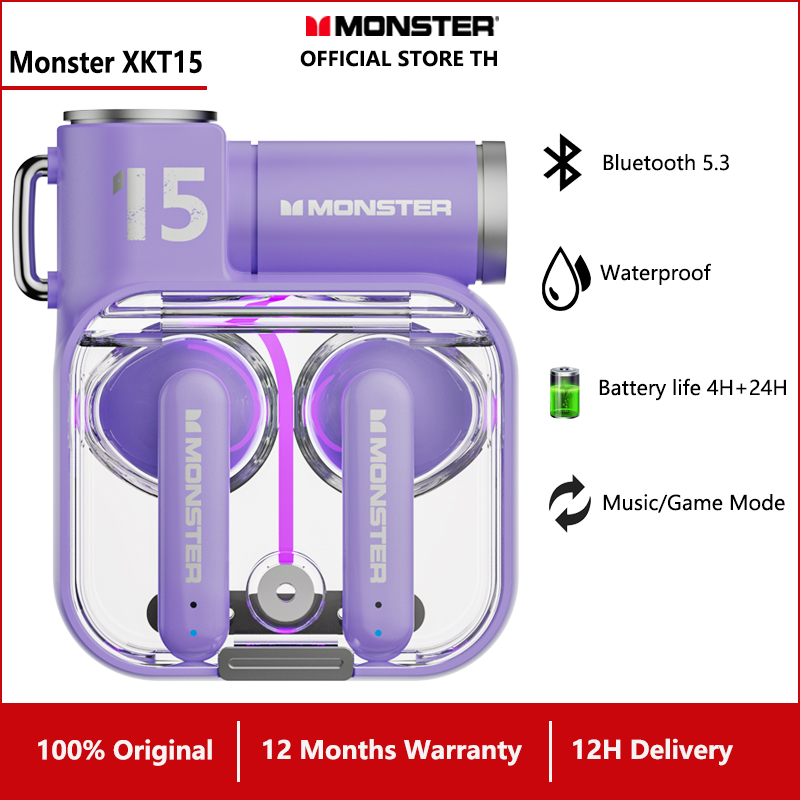 Monster XKT15 Wireless Bluetooth 5.3 Headset, กันน้ํา, การตัดเสียงรบกวน, ชุดหูฟัง Smart Touch Call, สําหรับ Android/IOS