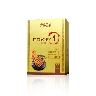OMG Cordy-1 ถั่งเช่าทิเบตแท้ Cordyceps sinensis บดผงเต็มส่วน 850 มก. ผสานเห็ดหลินจือ โสมเกาหลี เบต้ากลูแคน 30 แคปซูล
