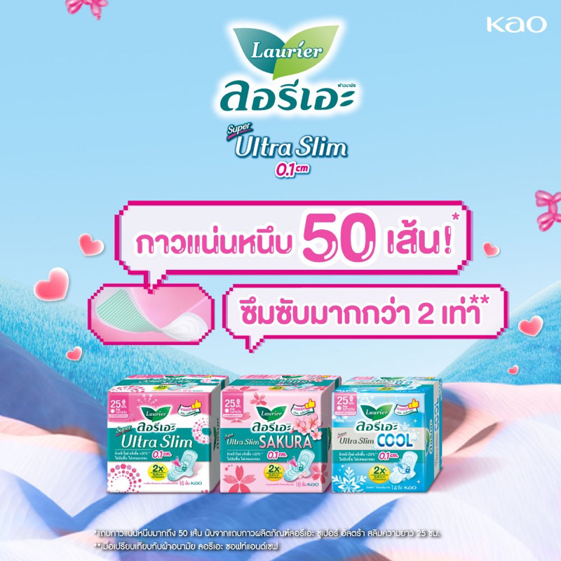 Laurier ผ้าอนามัยลอรีเอะ ซูเปอร์อัลตร้าสลิม ซากุระ บางเฉียบ 0.1cm. ยาว22.5cm มีปีก🕊20ชิ้น - รูปที่ 4